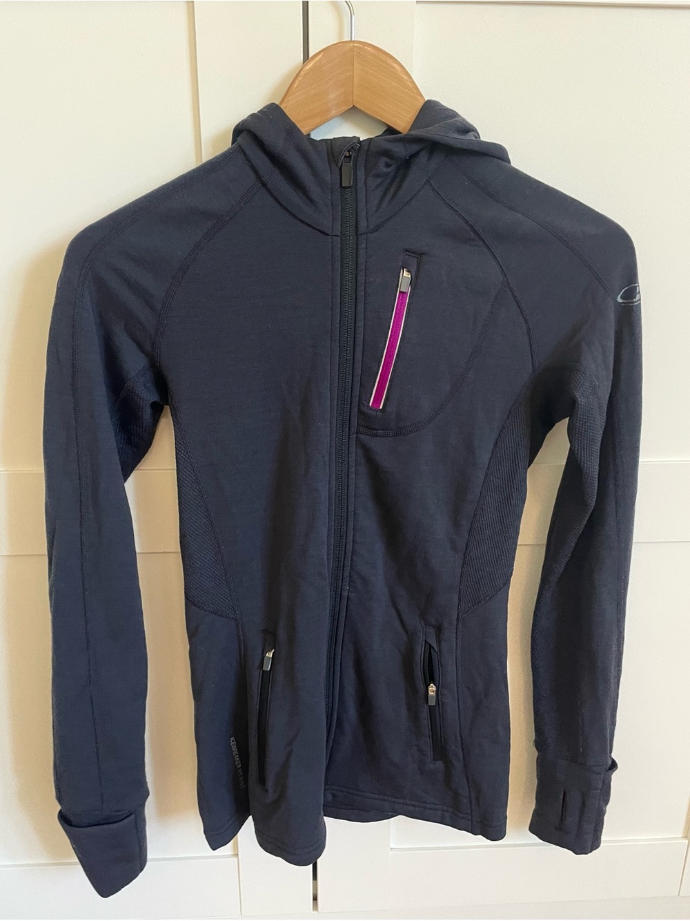 Icebreaker woman jacket merino GT Navy Hooded Zip Jacket with Pink Accent